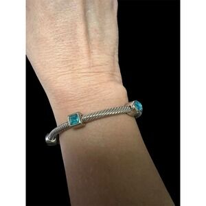 029-008 Silver‎ Toned Cuff Bracelet women jewelry Blue Stones